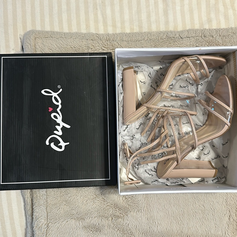 Qupid Nude/Clear Heels